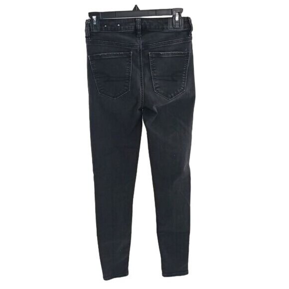 American Eagle Jeans Womens Size 4 Black Distressed High Rise Jegging Stretch - Picture 5 of 7